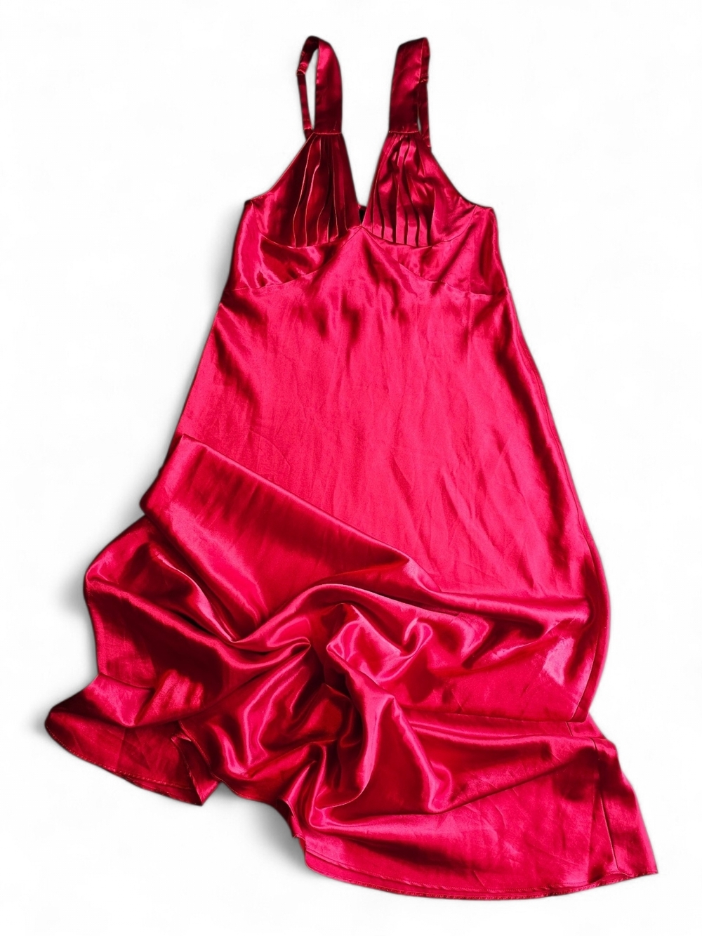 Frederick’s of Hollywood Red Satin Slip Dress Small Pleated Bust Lingerie Y2K